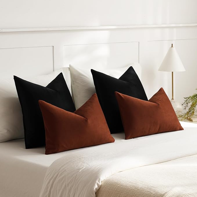 Throw Pillow Covers 16x16 Black: Pack of 2 Cozy Soft Velvet Square Modern Luxury Decorative Throw Pillow Cases for Sofa Couch Living Room Bed Home Decor