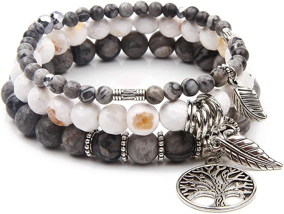 Jardme Healing Crystal Bracelets for Women, 8mm Beaded Natural Stone Stretch Chakra Bracelets Tree of Life Bracelet Jewelry Gifts for Women