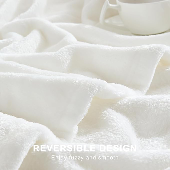 Hansleep Queen White Fleece Blanket, Soft Flannel Bed Blanket | Fuzzy Cozy Blanket 90x90 Inches, Multi-use for Bed, Sofa, Couch, Travel, Camping, All Season Warm Lightweight Cover