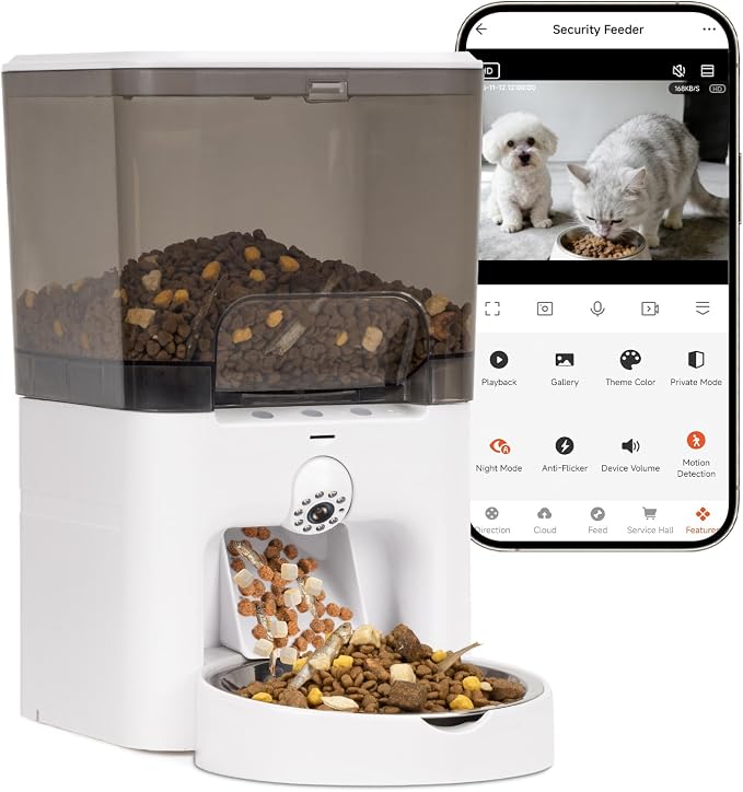 Automatic Cat Feeder with Camera, 6L Cat Food Dispenser, Scheduled Auto Pet Feeder, Smart App Remote Monitoring with Night Vision, 5G/2.4G WiFi, Low Food Alerts,2-Way Audio