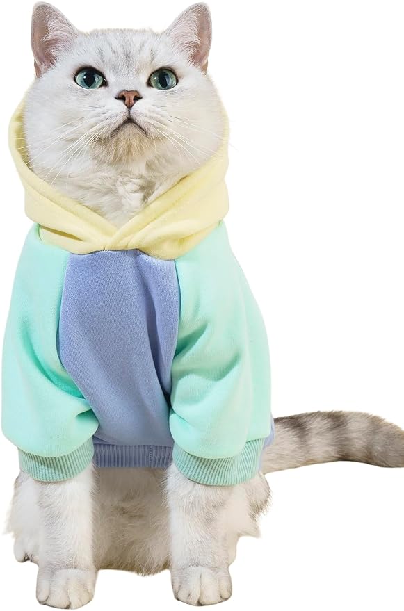 Basic Dog Hoodie Sweatshirt Puppy Sweater Warm Cat Costumes Pet Clothes for Chihuahua Puppy Kitten Small Medium Dogs Yellow and Blue X-Large