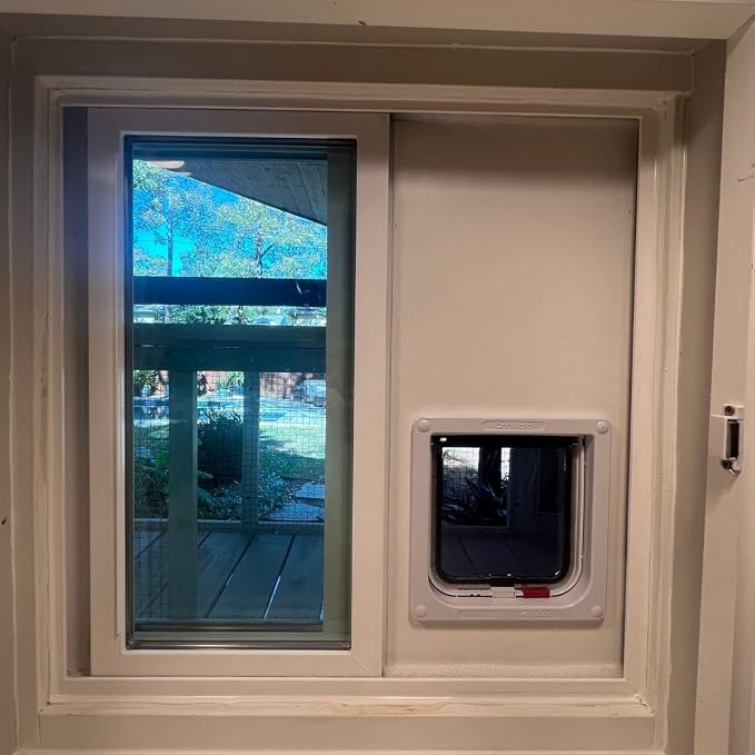Custom Cat Door Window Insert - PVC Base | Insulated & Weather-Sealed | Tool-Free Install for Horizontal & Vertical Windows | Microchip Lock Options | Made in USA | Small Dogs & Pets