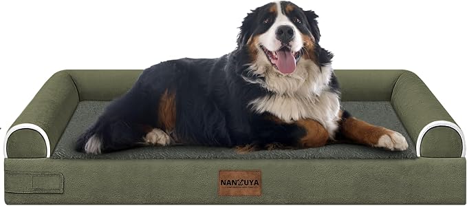 Orthopedic Dog Bed for Jumbo Dogs, 53 x 42 Inch, Dark Green | Egg crate foam for joint support, 3-sided bolster pet sofa, waterproof lining, washable cover, and non-skid base