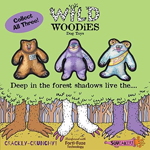 FUZZU Wild Woodies Dog Chew Toy | A Bear Named Pierre Dog Toy | Durable Squeaky | Dog Chew Toy | Rugged Dog Toy | Medium | 9"