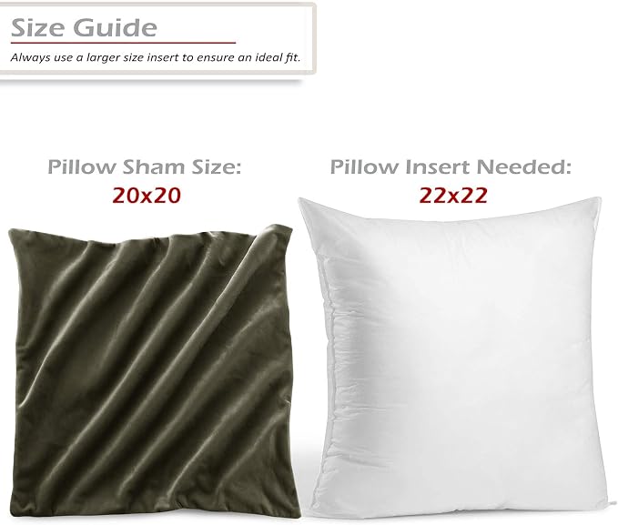 Nestl Throw Pillow Inserts Pack of 2 with Velvet Soft Solid Decorative Square Throw Pillow Covers Set for Sofa Couch Car Bedroom, 22X22 Throw Pillows Inserts with 20x20 Washable Cushion Covers, Khaki