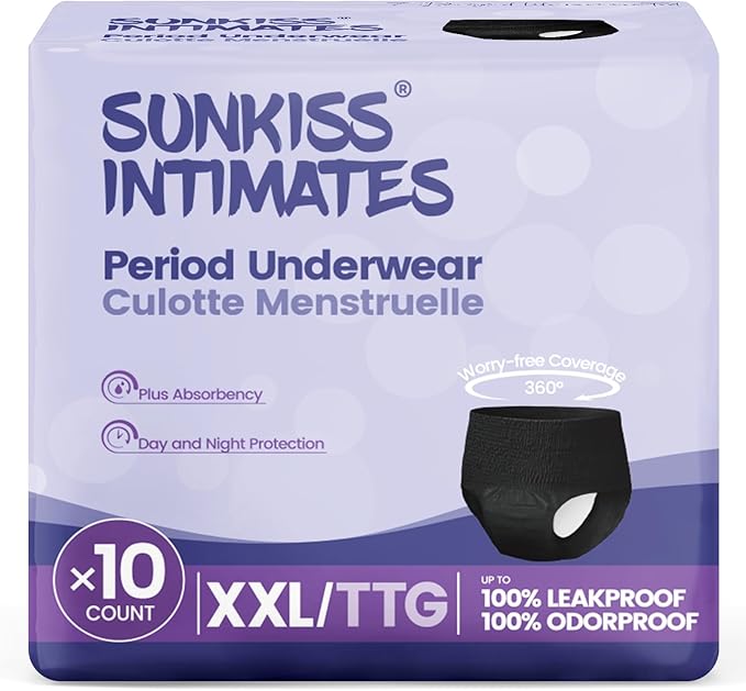 Disposable Period Underwear for Women with Heavy Flow, Low-Rise Unscented Postpartum Essentials, Black, XXLarge, 10 Count