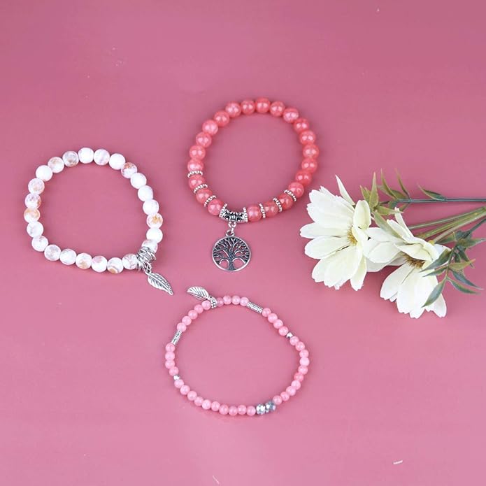 Jardme Healing Crystal Bracelets for Women, 8mm Beaded Natural Stone Stretch Chakra Bracelets Tree of Life Bracelet Jewelry Gifts for Women