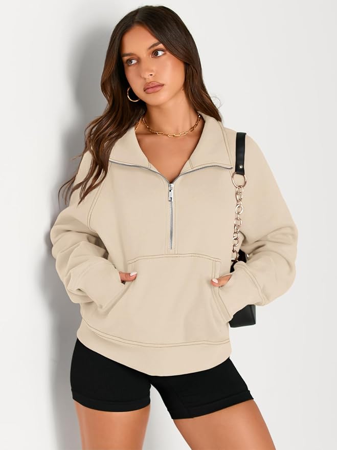 AUTOMET Womens Sweatshirts Half Zip Fleece Pullover Fall Outfits | Fall Fashion Clothes 2026,Cropped Sweatshirts,Cute Y2k Tops,Quarter Zipper Sweater,Winter Loungwear Outfits