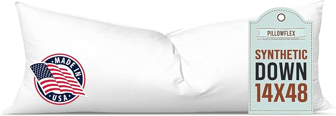 Pillowflex Synthetic Down Pillow Insert 14x48 in - Karate Chop Pillow | Large Rectangle Sham Form, Plush Polyester Cotton Blend, Cloud-Like Comfort, Clump-Resistant Fill, Smooth Elegant Finish