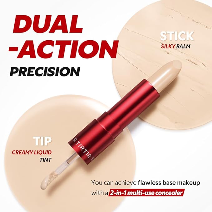 TIRTIR Glide&Hide Blurring Concealer - Creamy texture, Conceals dark circles and wrinkles, Dual formula (liquid tip & balm stick), Long-lasting wear, Korean Makeup, #6.8C, 0.28 Oz
