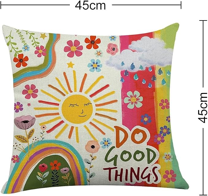 Littlefa Colour Sunshine Throw Pillow Cover Decorative Boho Pillowcase | Do Good Things Kindness Pillow Cover for Couch Sofa, Inspiring Gifts, 18×18 In