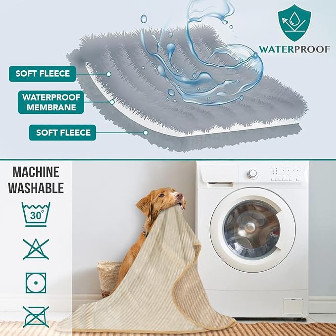 PetAmi Waterproof Dog Blanket, Leakproof Pet Blanket for Small Medium Large Cats, Soft Plush Reversible Sofa Couch Cover Protector, Washable Puppy Throw for Bed Crate, 24x32 in, Taupe Beige