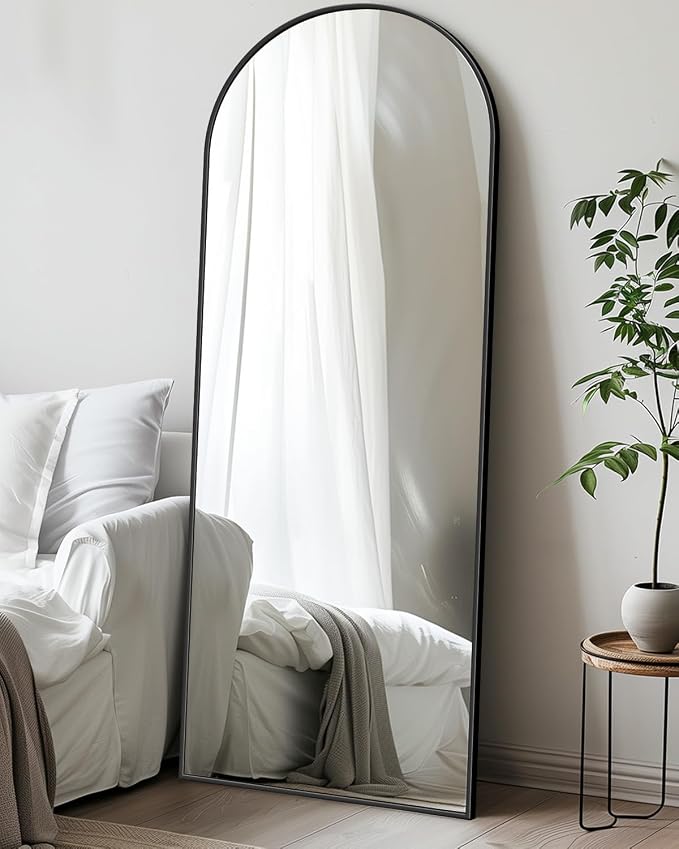 Antok 58" x18” Arched Full Length Floor Mirror, Black Aluminum Frame, Free Standing/Wall Mount/Leaning for Bedroom, Living Room, Dressing Room