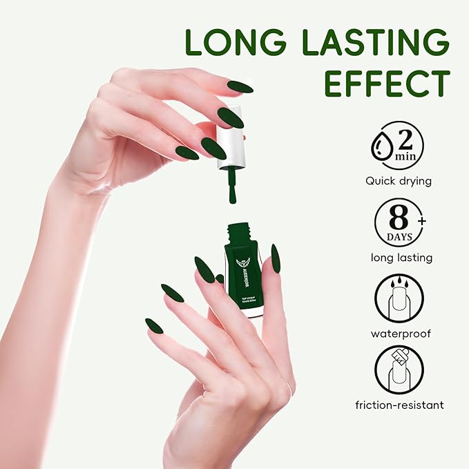 Green Nail Polish, Dark Green Quick Dry Nail Polish, No UV Lamp Needed, Streak Free, Long- Last Fingernail Polish for Nail Manicure Salon DIY Nail Art, 0.35 fl oz