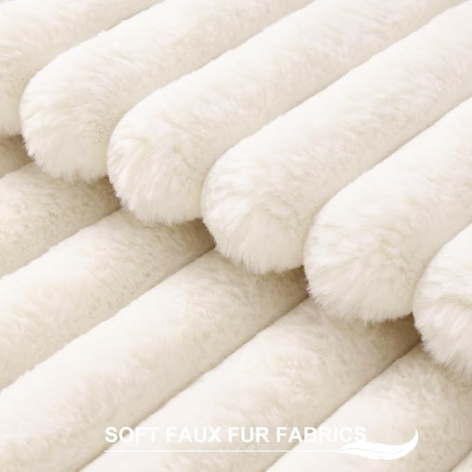 Pallene Faux Fur Decorative Throw Pillow Covers 22x22 Set of 2, Cream White | Luxury Plush Texture, Striped Design, Cozy Soft Touch, Modern Home Accent Decor for Couch, Sofa, Bed, Living Room