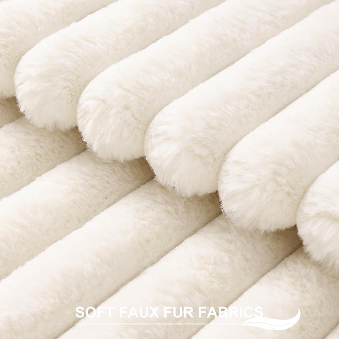 Pallene Faux Fur Decorative Throw Pillow Covers 26x26 Set of 2, Cream White | Luxury Plush Texture, Striped Design, Cozy Soft Touch, Modern Home Accent Decor for Couch, Sofa, Bed, Living Room
