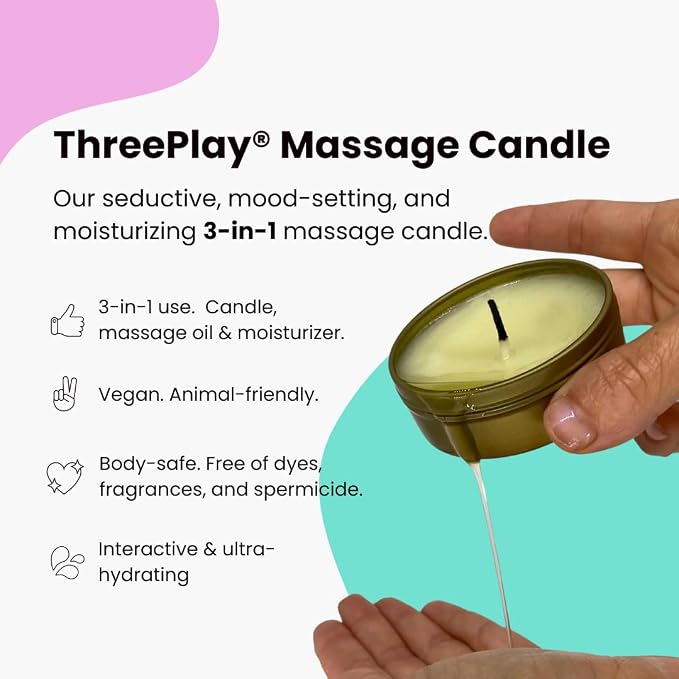 ThreePlay Massage Candle (3 Pack) | 3-in-1 Mood-Setting Candle, Massage Oil & Moisturizer | Notes of Juicy Red Currant, Wild Honey & Warmed Oak | Natural Ingredients, OB/GYN-Approved, Vegan