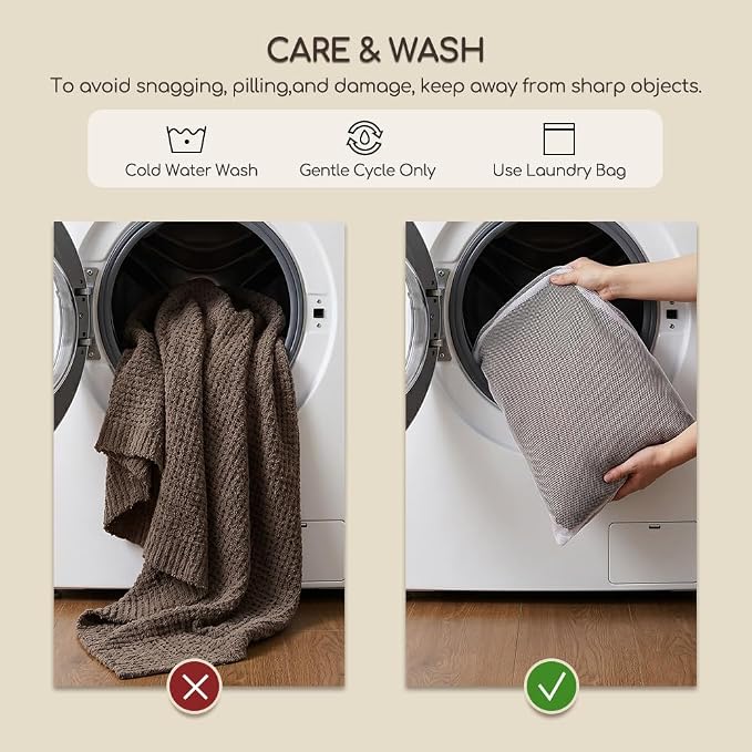 WDCOZY Taupe Waffle Throw Blanket for Couch Bed, Reversible Super Soft Plush Knitted Blanket, Lightweight Cozy Fuzzy Fluffy Warm Throw for Sofa Chair, Textured Blanket for Home Decor, Tan 60"x80"