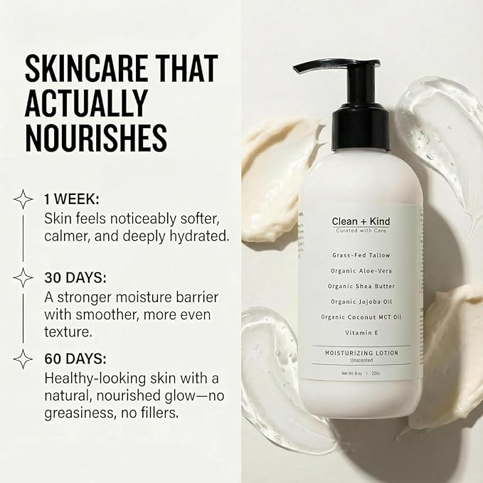 Daily Moisturizing Lotion – Tallow Body Lotion with Aloe Vera, Shea Butter, Jojoba Oil, MCT Oil & Vitamin E – Deep Hydration for Dry, Rough, Sensitive Skin (8 Fl Oz, Unscented)