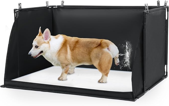 Dog Pee Pad Holder with High Walls, Foldable Dog Litter Box Potty Shields Indoor Potty for Small and Medium Pets, No Spill Pee Pad Holder Tray for Doggy Work (24x24x17.7 in). Patent Pending