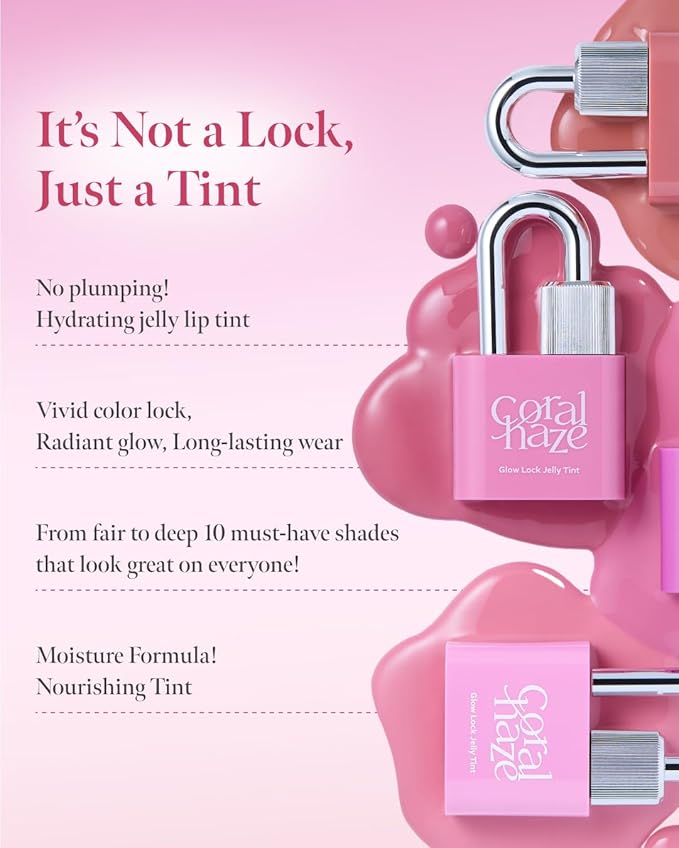 CORLAHAZE Glow Lock Jelly Tint 101 Chou 4g, Hydrating Jelly Glow Lip Stain, Glass-Like Shine Lip Gloss, Long-Lasting Color, Moisturizing Lip Enhancer, Collectible Lock-Shaped Design, Korean Makeup