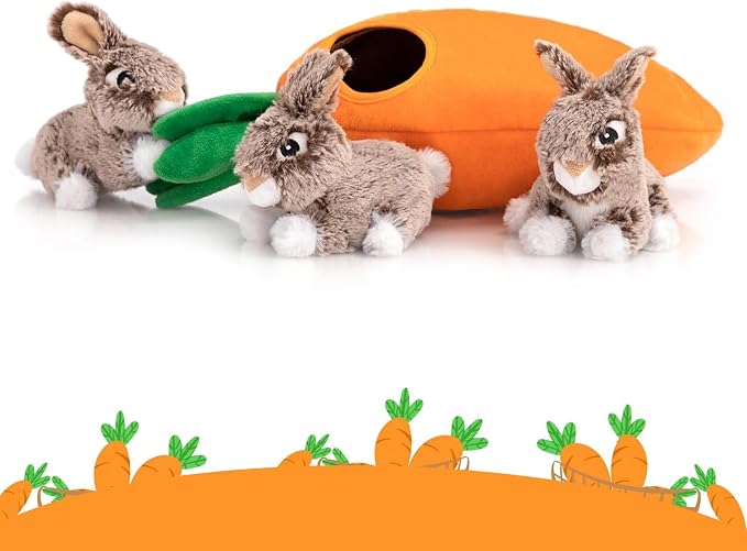 Hollypet Squeaky Hide and Seek Dog Toys for Small and Medium Dogs, Rabbit