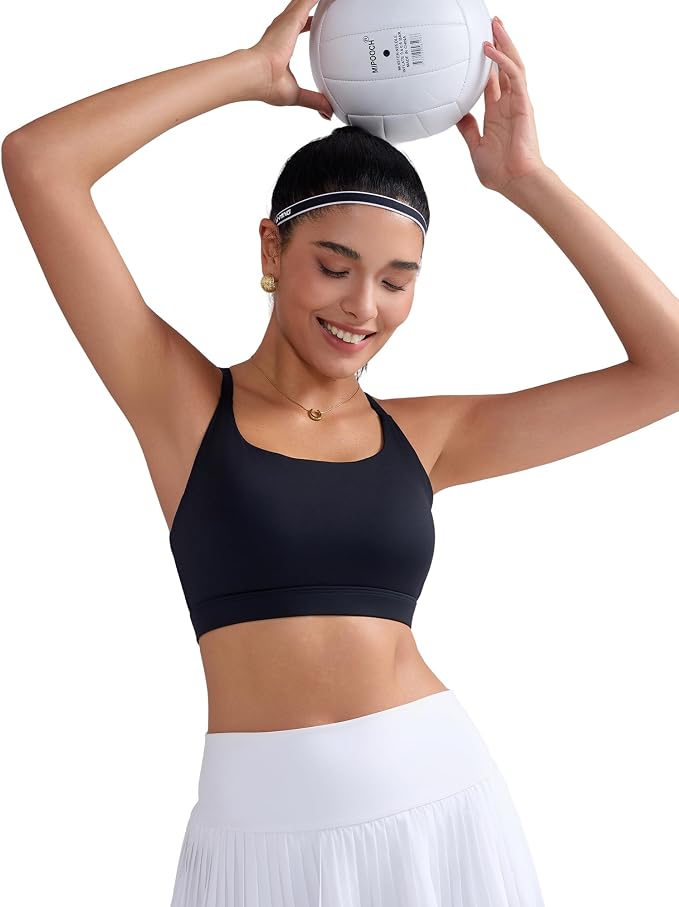 RUNNING GIRL Sports Bras for Women,Light Impact Molded Cup Strap Sports Bra with Sewn in Pads,Best for A-C Cup