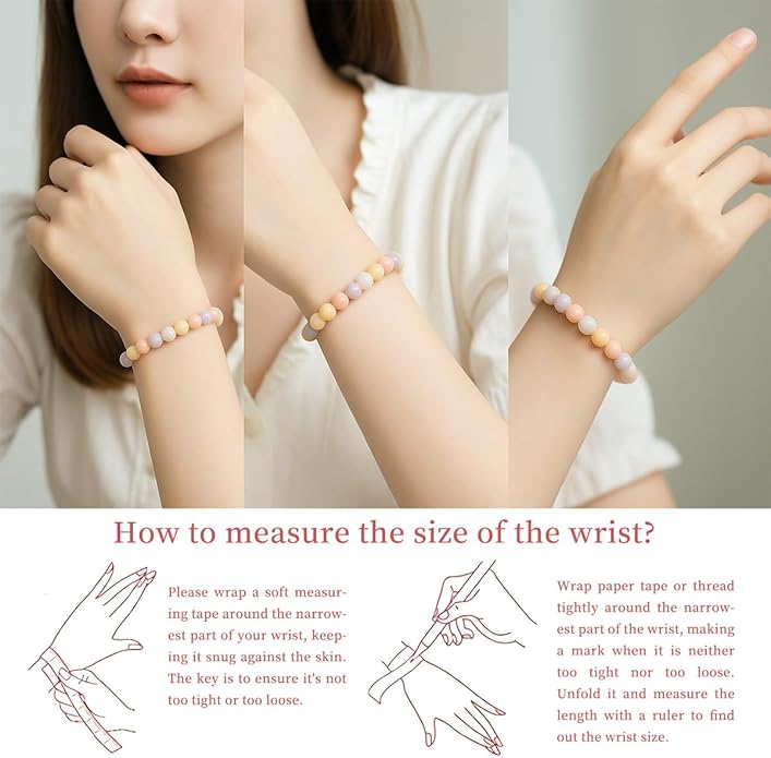8mm Natural Gemstone Beaded Bracelet for Women, Dainty Round Crystal Stretch Bracelets, Spiritual Healing & Calming Stone Jewelry Gift