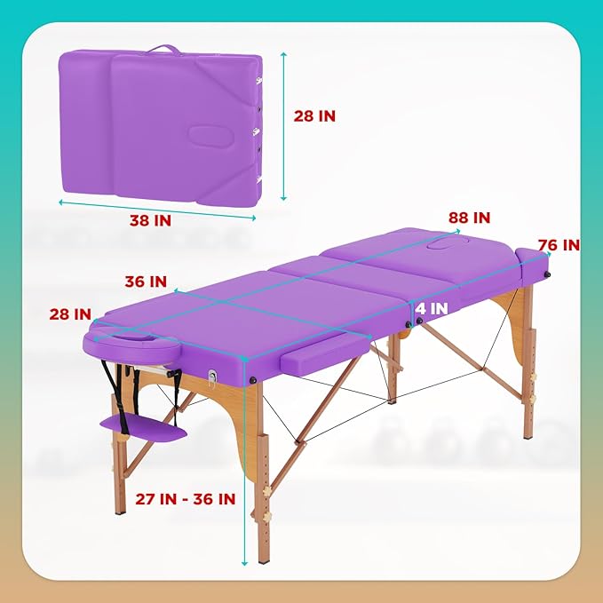 BestMassage Massage Bed Portable Massage Table 77" L 28" W Lash Bed Height Adjustable 3 Folding PU Leather with Oxford Bag for Spa Footmassage Facial CareSpa Tattoo