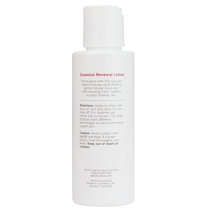 Alpha Skin Care Essential Renewal Lotion, 10% Glycolic AHA, Anti-Aging Formula, Reduces Lines & Wrinkles, Alpha Hydroxy Acid Exfoliates for Smoother Skin, Normal to Dry Skin, 4 Oz