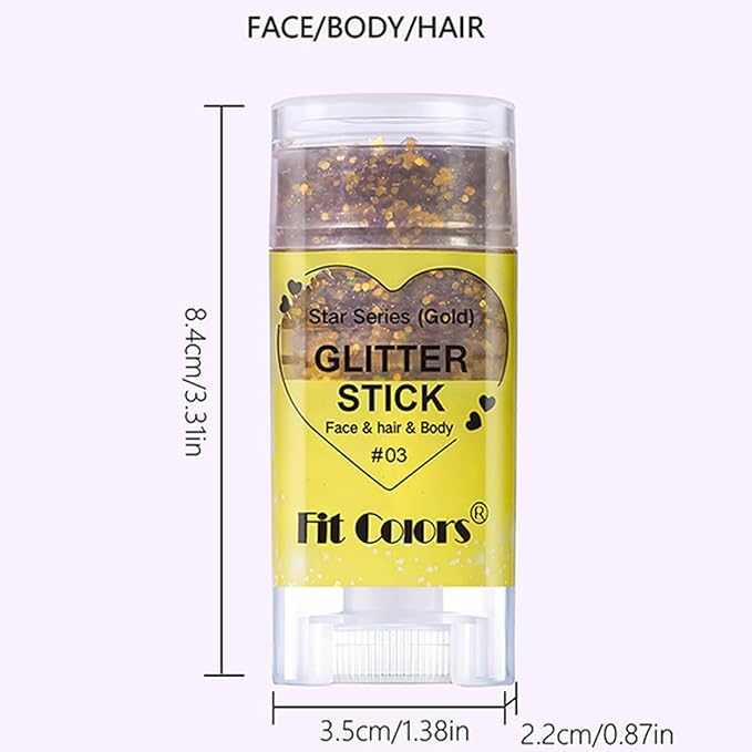 2Pcs Body Glitter Stick,Face Hair Glitter Christmas Makeup,Waterproof Sparkle Festival for Women and Girls,Rainbow and Gold