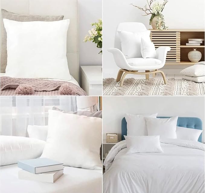 QUBA LINEN 18 x 18 Throw Pillow Insert - Pack of 4 White, Down Alternative Pillow Inserts for Decorative Pillow Covers, Throw Pillows for Bed, Couch Pillows for Living Room (18" x 18" (Pack of 4))