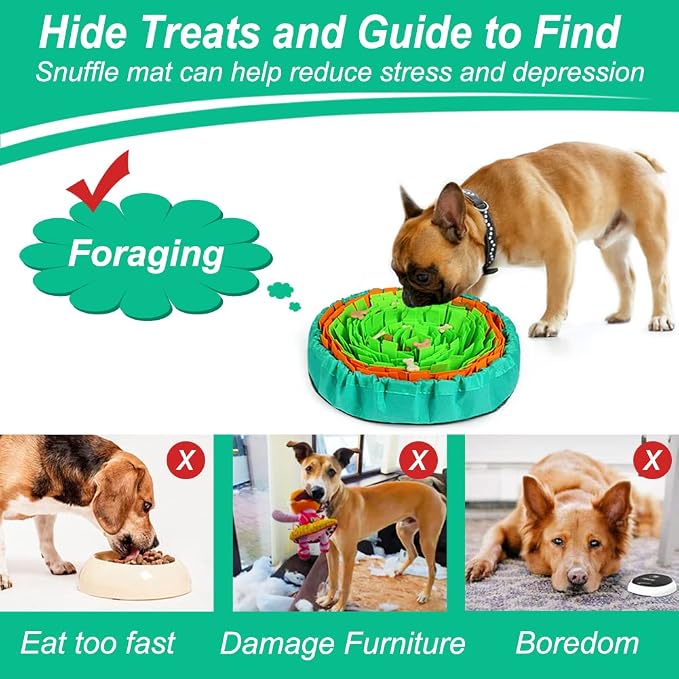 Vivifying Snuffle Mat for Dogs, Interactive Dog Enrichment Toys for Boredom and Mental Stimulation, Adjustable Puzzle Toys Sniff Mat for Slow Eating and Stress Relief (Green & Orange)