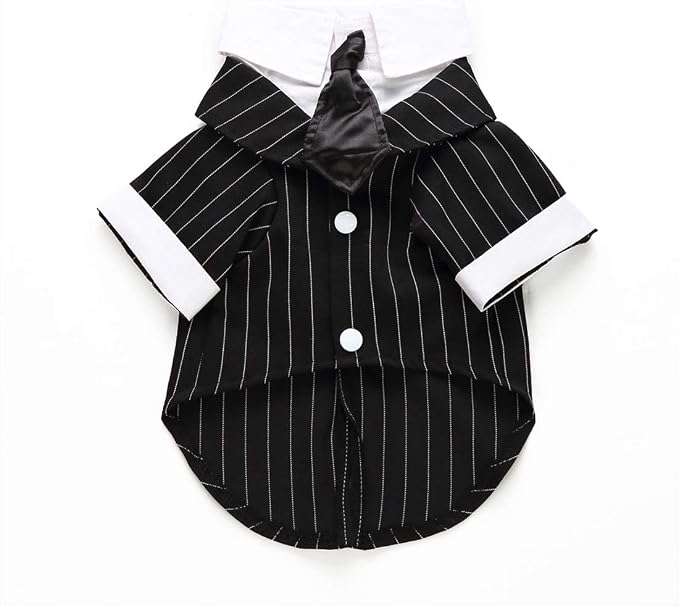 GabeFish Pets Wedding Jackets Suit for Dogs with Bow Tie Puppy Cat Formal Clothes Shirt Tuxedo (Striped, S (Chest 12.9in/33cm)