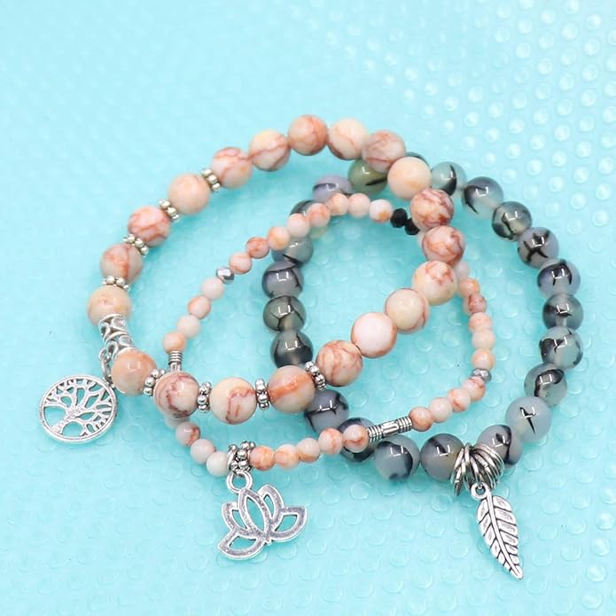 UEUC Tree of Life Yoga Healing Stone Bracelets,Multilayer Lotus Chakra Stone Reiki Bracelet Sets,Anxiety Crystal Natural Stone,for Women Stress Relief