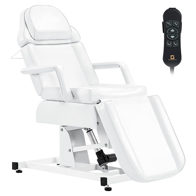 BarberPub Fully Electric Facial Bed with 3 Motor for Esthetician, Electric Tattoo Chair for Client, Facial Bed for Esthetician, Electric Adjustment 2751 (White)