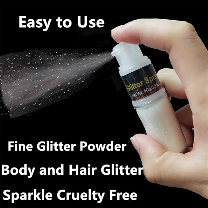 Go Ho Hair and Body Glitter Spray,White Glitter Spray Dry Powder Makeup for Clothes,Festival Loose Sparkle Powder,Holographic Ultra Fine Resin Glitters for Crafts,10g