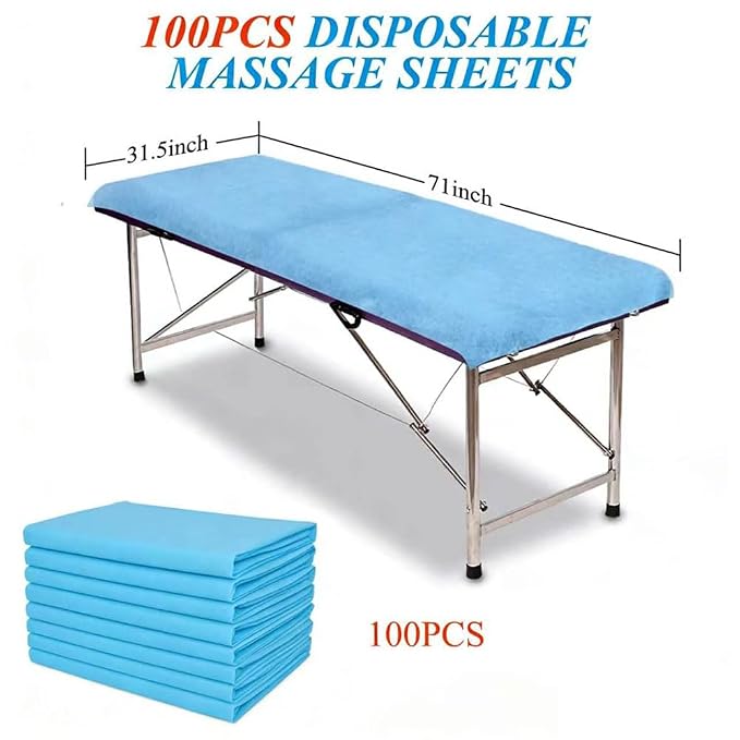 100Pcs Disposable Bed Sheets 31.5"x71"Massage Table Sheets Non-Woven Fabric Bed Covers for Ultimate Hygiene and Comfort in Massage,Tattoo, Beauty and Spa Treatments, Breathable & Durable Sheets(Blue)