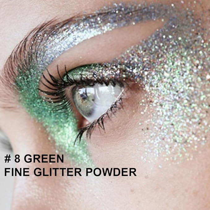 Green Glitter Spray for Face and Body, Rich Color Loose Shimmer Powder Long Lasting Sparkly Spray High Gloss Makeup for Women Rave Festival Prom Stage Wedding Party, #8