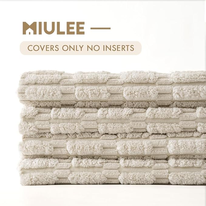 MIULEE Pack of 4 Cream White Corduroy Decorative Throw Pillow Covers 20x20 Inch Soft Boho Striped Pillow Covers Modern Farmhouse Home Decor for Sofa Living Room Couch Bed | Neutral Rustic Farmhouse Boho Soft Striped Pillow Covers,Home Decor for Sofa,Li...