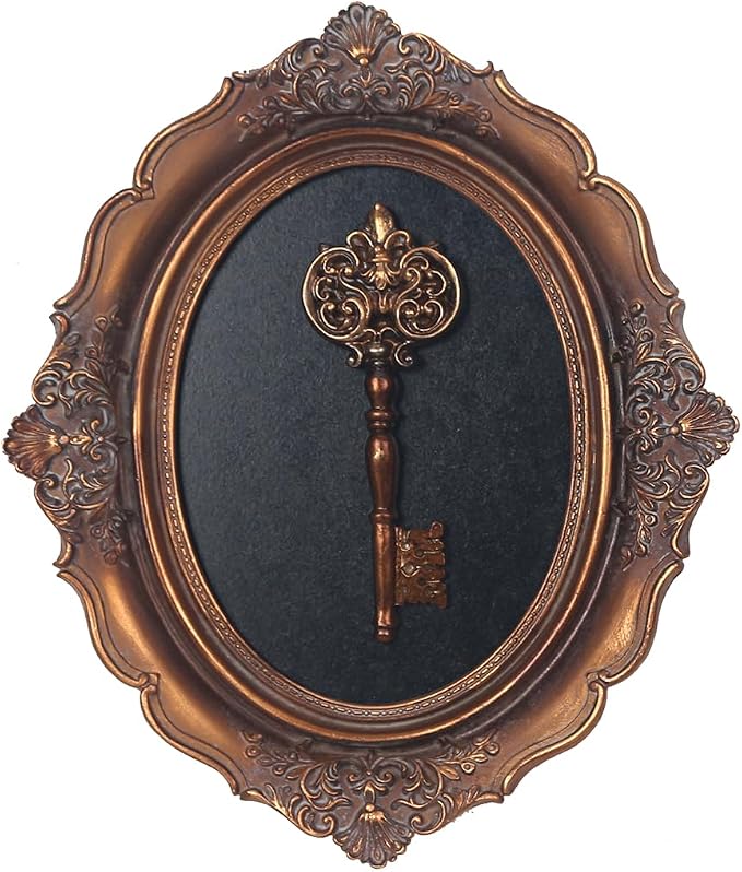 S-MANTIS Vintage Wall Sculpture, Antique Pediment, Hallway Wall Art, Hand Painted Wall Decoration With Embossed Intricate Key Design, Oval Aesthetic Room Décor, Gallery, Unique Gift (Antique Gold-Key)