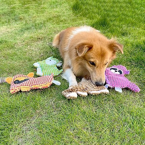 Cute No Stuffing Dog Toy for Small, Medium Breeds, Fun for Indoor Puppies with Soft Squeaker and Crinkle Paper, No Mess Chew and Play (4 Pack)