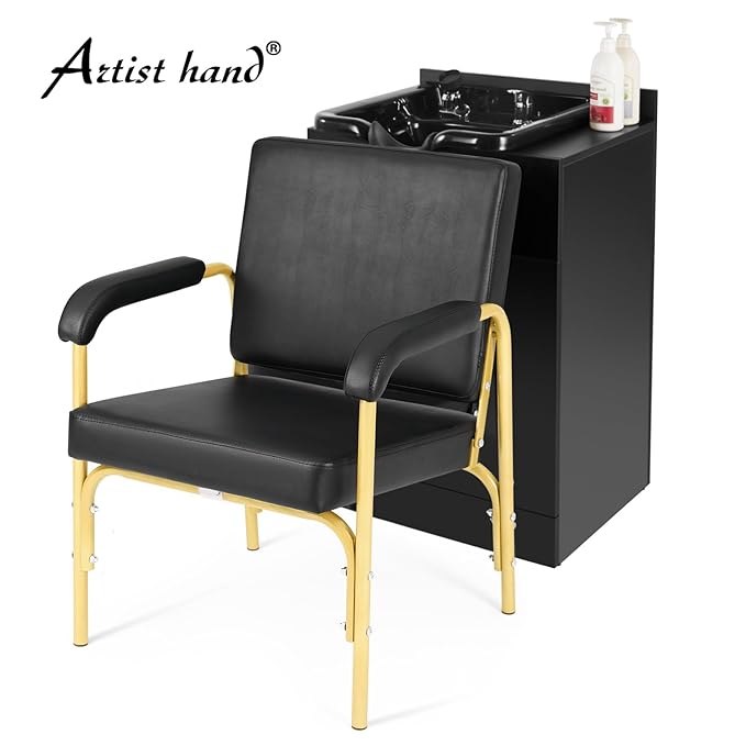 Artist hand Shampoo Chair for Salon Reclinng Salon Chair Barber Chair Hair Stylist Auto Recline Chairs Shampoo Spa Beauty Equipment(Gold)