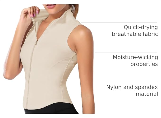Flygo Women's Full Zip Sleeveless Workout Yoga Active Jacket Vest Golf Shirts