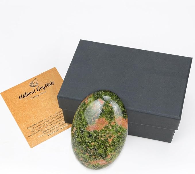 MAIBAOTA 2.4" Large Unakite Crystal Stone Polished Palm Stone Healing Crystals 0.7" Thick Natural Reiki Gemstone Worry Stone Energy Balancing Anxiety Stress Relief Meditation 1 Pc