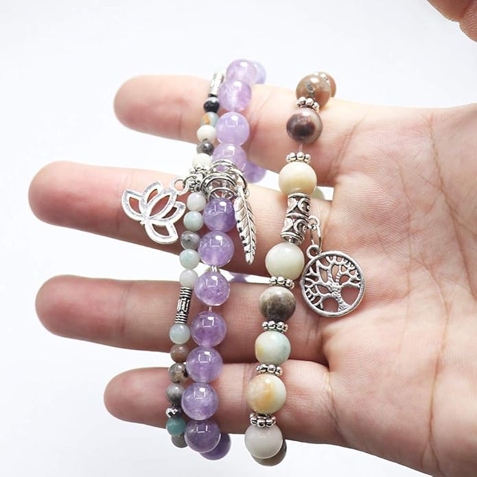 UEUC Tree of Life Yoga Healing Stone Bracelets,Multilayer Lotus Chakra Stone Reiki Bracelet Sets,Anxiety Crystal Natural Stone,for Women Stress Relief