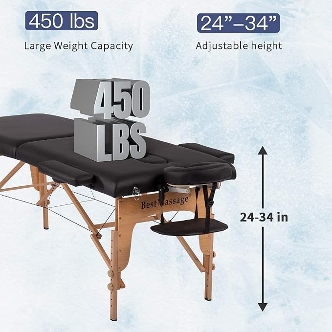 BestMassage Massage Bed Portable Massage Table 2 Folding Lash Bed Height Adjustable 28 Inch Wide Spa Table PU Leather with Non-Woven Bag for Spa Footmassage Facial CareSpa Tattoo
