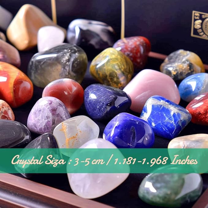 Polished Stone Set Mixed Crystals, Christmas Gift for Kids, 1.2" - 2.5 lbs, 25 Types of Extra Large Size Tumbled Gemstones and Crystals Bulk for Healing, Reiki, Meditation, Witchcraft