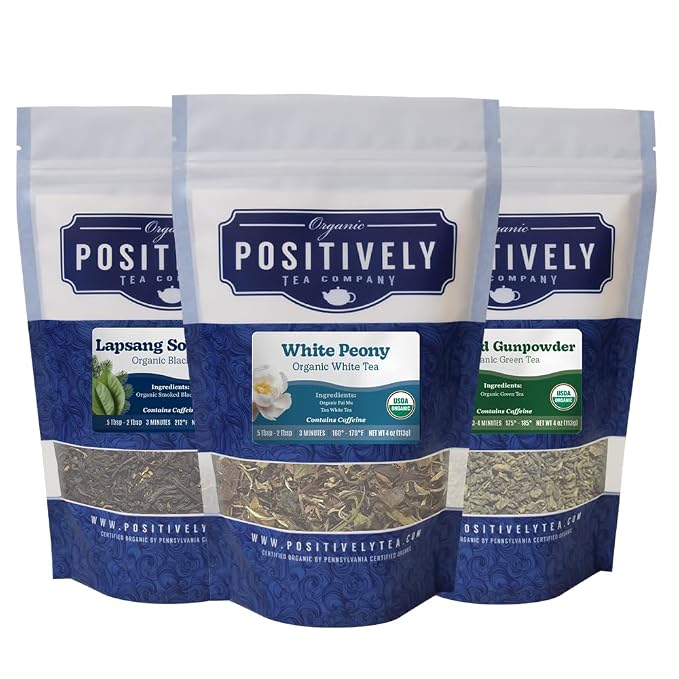 Organic Positively Tea Company, Chinese Tea Sampler, Loose Leaf, 4 Ounce, 3 Pack