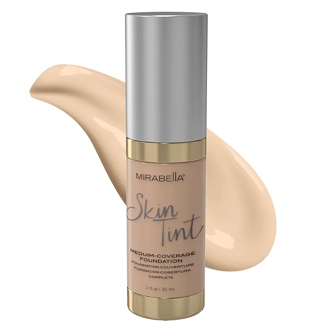 Mirabella Skin Tint Creme Liquid Foundation Makeup, Oil-Free Mineral Foundation for Medium Coverage - w/Hyaluronic Acid, Squalane, & Allantoin for All Skin Types - IC Cool